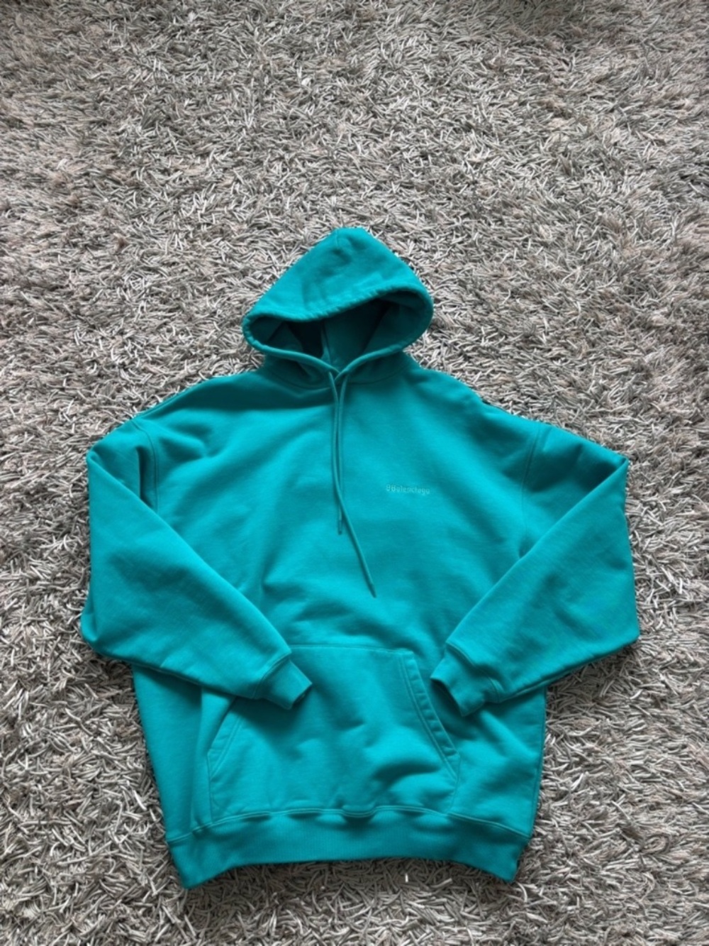 Balenciaga Hoodie Embroidered Logo Hooded Sweatshirt Aqua BB CORP❤️ - Picture 5 of 11